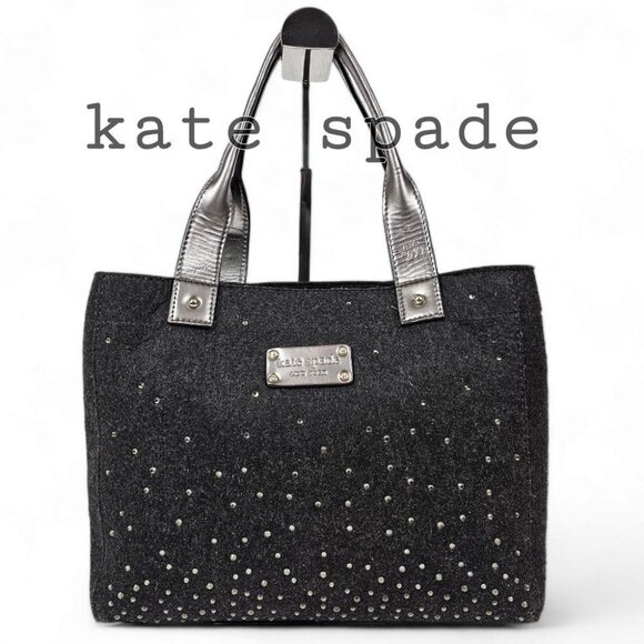 Kate Spade Quinn Frosted Felt Rhinestone Charcoal Shoulder Tote - Picture 10 of 10